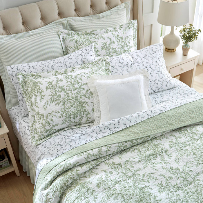 Laura Ashley Bedford Green 100 Cotton Reversible Quilt Set & Reviews